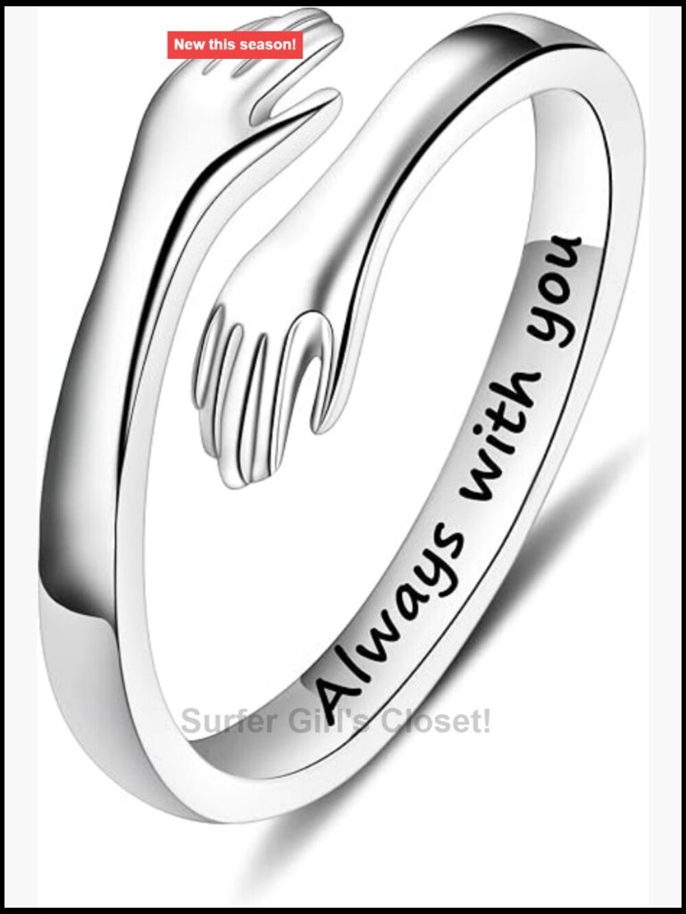 Sterling Silver Hug Ring Adjustable Women Teen Girls Gift Jewelry